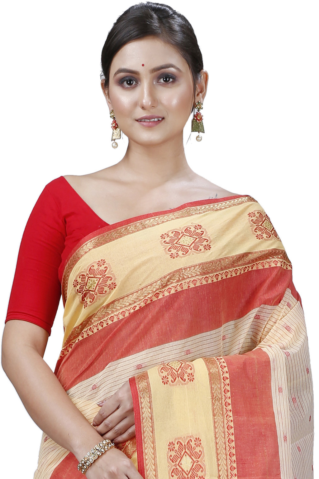 Red Yellow Pure Cotton Uma Tant Saree (1142)